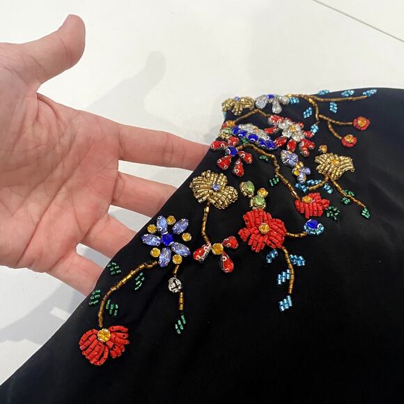 Mac Duggal 55709 Black Beaded Sleeve Jersey Wrap Dress Cocktail Gown - Picture 4 of 8